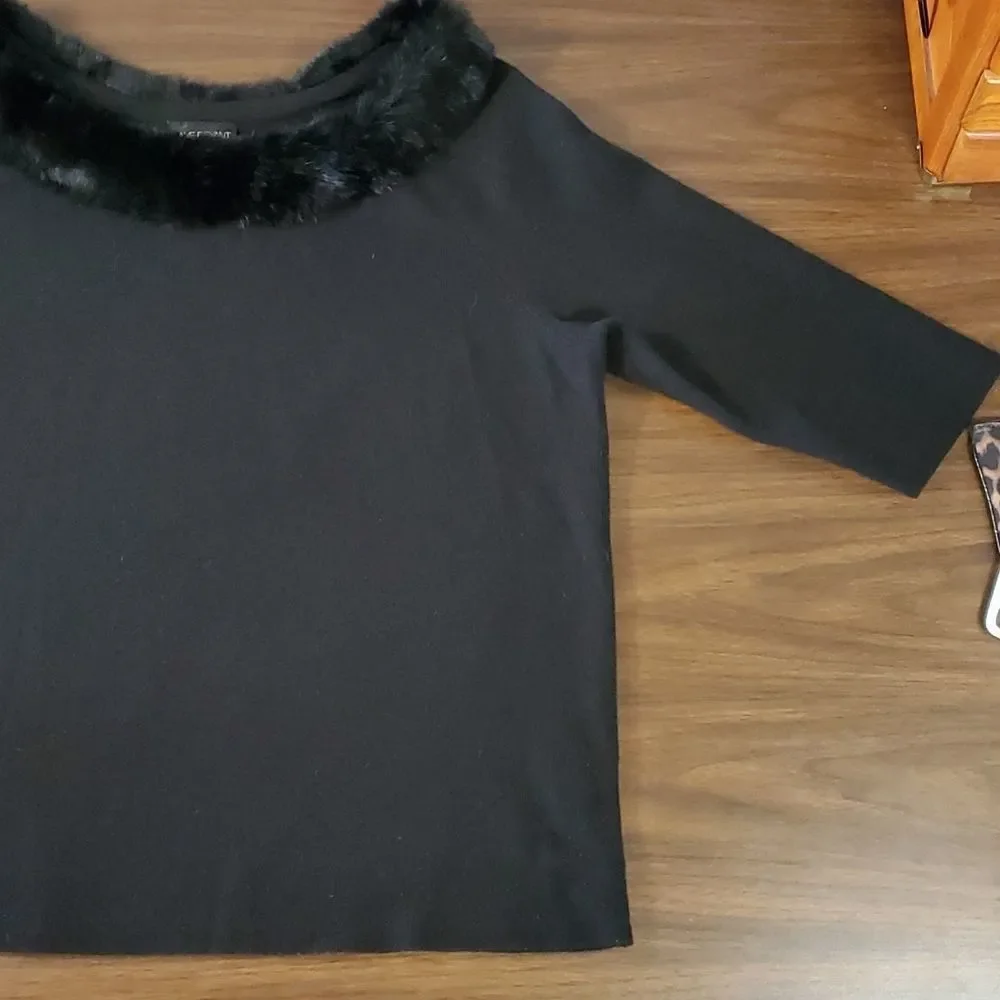 LANE BRYANT Black Sweater w/ Rabbit Fur Collar‎ SIZE 18/20